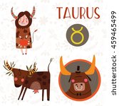 Cute Zodiac sign-Taurus-different  illustrations  in cartoon style. Lovely design for adults and kids. - stock vector