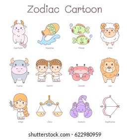 cute zodiac vector cartoon set