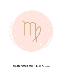 Cute zodiac virgo icon logo vector illustration on circle with brush texture for social media story highlight