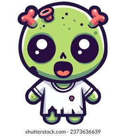 Cute Zombie Boy Vector - Halloween on White.