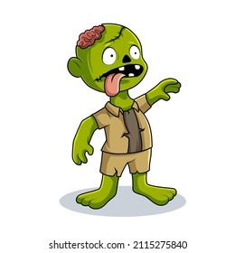 cute zombie cartoon drawing, funny mascot illustration