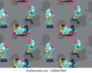 Cute Zombie Cartoon Grey Background Seamless Wallpaper