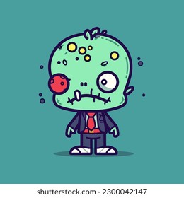 Cute Zombie cartoon helloween monster character scarecrow illustration