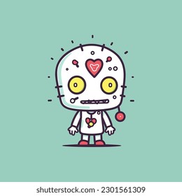 Cute Zombie cartoon helloween monster character scarecrow illustration
