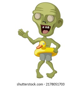Cute zombie cartoon with inflatable duck svg