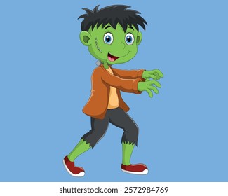 Cute zombie cartoon on blue background vector illustration