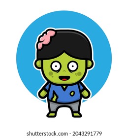 Cute Zombie Cartoon Vector Icon Illustration. Halloween illustration Concept 