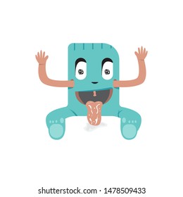 Cute zombie cartoon. Vector illustration of Halloween sitting out sticking out tongue, scary character, hungry and thirsty character, scary comic character - vector