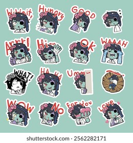 Cute zombie cartoon vector sticker bundle