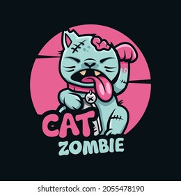 cute zombie cat logo vector illustration.