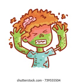 Cute Zombie character: angry, rage, fury, grumpy emotion. Set of vector hand drawn style, cute doodle cartoon illustration for web, stickers, emoji, emoticons