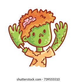 Cute Zombie character: scary, fear, terror, fright, spooky emotion. Set of vector hand drawn style, cute doodle cartoon illustration for web, stickers, emoji, emoticons