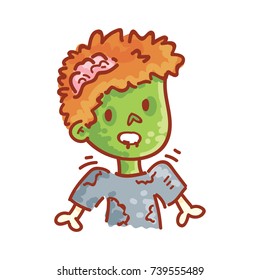 Cute Zombie character: shrug, not sure, not know emotion. Set of vector hand drawn style, cute doodle cartoon illustration for web, stickers, emoji, emoticons