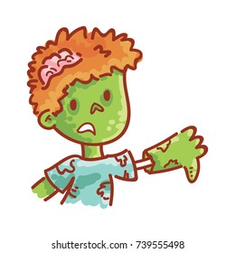Cute Zombie character: thumbs down, negative, bad, sad emotion. Set of vector hand drawn style, cute doodle cartoon illustration for web, stickers, emoji, emoticons