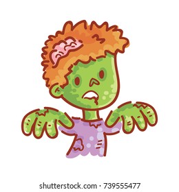 Cute Zombie character walking with hands forward. Set of vector hand drawn style, cute doodle cartoon illustration for web, stickers, emoji, emoticons