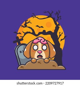 Cute zombie dog rise from graveyard in halloween day. Cute halloween cartoon illustration.