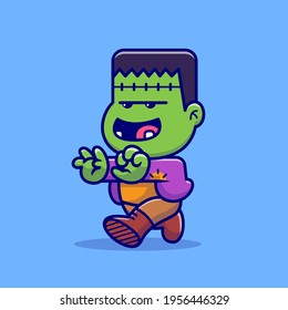 Ilustración del icono del vector de dibujos animados Zombie Frankenstein. Vector Premium Aislado de Icono de Halloween. Estilo de dibujo plano