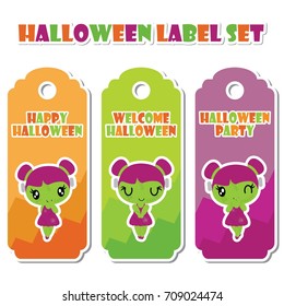 Cute zombie girls with various pose vector cartoon illustration for halloween label set design, banner set and postcard design