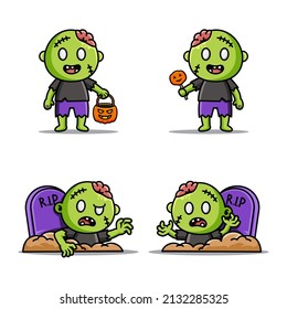 Cute Zombie Halloween Characters Bundle