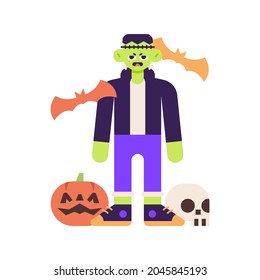 Cute Zombie Halloween Costume with Pumpkin Illustration