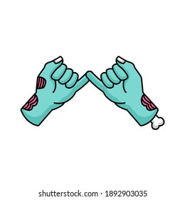 Cute zombie hand with love sign Valentine's Day