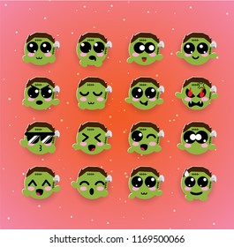 cute zombie kawaii emotion,emoji,halloween