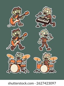 Cute Zombie Music Sticker Pack – fun undead with instruments! Perfect for chat apps, Halloween themes, or printed stickers. Spooky, musical, and adorable!