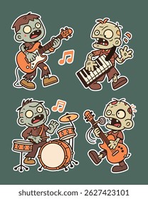 Cute Zombie Music Sticker Pack – fun undead with instruments! Perfect for chat apps, Halloween themes, or printed stickers. Spooky, musical, and adorable!