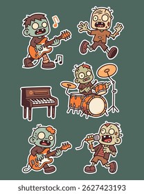 Cute Zombie Music Sticker Pack – fun undead with instruments! Perfect for chat apps, Halloween themes, or printed stickers. Spooky, musical, and adorable!