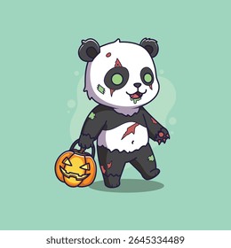 cute Zombie Panda Halloween Illustration