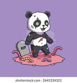 Cute Zombie Panda Rising from the Grave halloween vector illustration