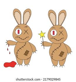 lindo conejo zombi. ilustración vectorial de una muñeca vudú. un personaje de Halloween.