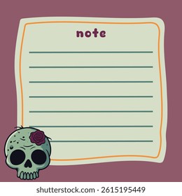 Cute zombie skull note for Halloween