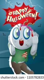 A cute zombie with spooky background.