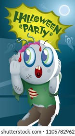 A cute zombie with spooky background.