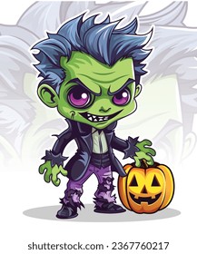 Cute Zombie-Vektordesign, Zombie-halloween-Vektorgrafik mit Cartographie-Stil, weißer Hintergrund