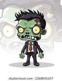 Cute zombie vector design, zombie halloween vector illustration with cartoon style, white background