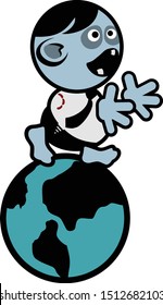 Cute zombie walks on the Earth