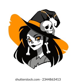 Cute zombie witch in classic hat