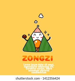 cute zongzi  cartoon vector.sticky rice dumplings.dragon boat festival .kawaii food cocept.outline comic.