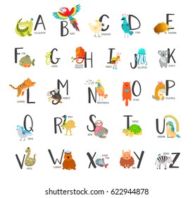 Cute Zoo Alphabet Cartoon Baby Animals Stock Vector (Royalty Free ...