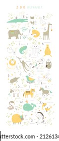 Cute zoo alphabet with funny animals in vector . Letters. Learn to read. Isolated.
