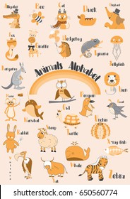 Cute zoo alphabet with funny animals in vector ,Letters Learn to read 