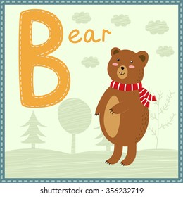 Cute Zoo Alphabet - Letter B with cartoon bear. Vector illustration