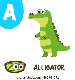 Cute zoo alphabet in vector. A for Alligator