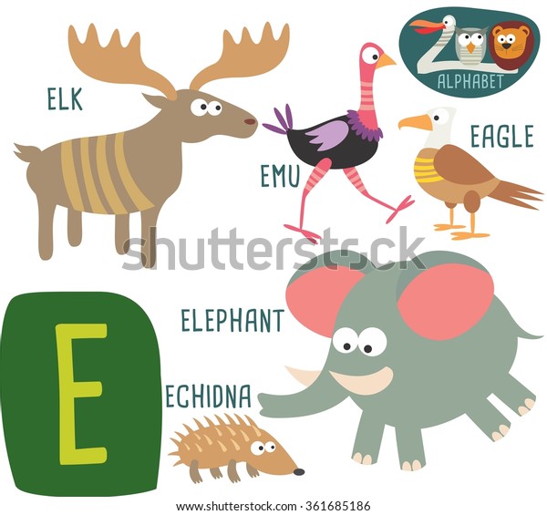 Cute Zoo Alphabet Vector E Letter Stock Vector (Royalty Free) 361685186