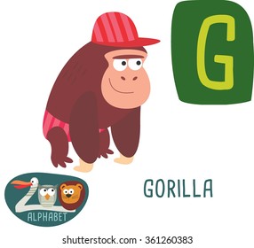 Cute Zoo alphabet in vector. G letter for Gorilla. funny cartoon animals. alphabet design in a colorful style