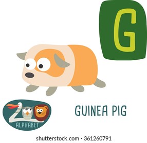 Cute Zoo alphabet in vector. G letter for Guinea Pig. funny cartoon animals. alphabet design in a colorful style