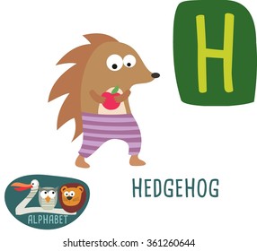 Cute Zoo alphabet in vector. H letter for Hedgehog. funny cartoon animals. alphabet design in a colorful style