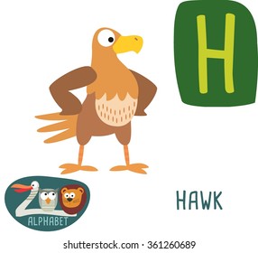Cute Zoo alphabet in vector. H letter for Hawk. funny cartoon animals. alphabet design in a colorful style